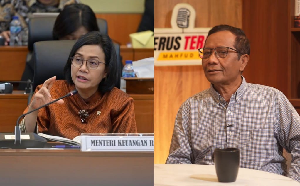 Mahfud MD (kanan) singgung sikap mantan Menteri Keuangan, Sri Mulyani (kiri) terkait skandal yang diduga pernah terjadi di instansinya. (Instagram/smindrawati - YouTube/Mahfud MD Official)