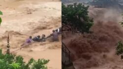 Tak Kuat Pegangan Tali, Momen Dramatis Penyelamatan Warga yang Terseret Arus Banjir di Batang Busuk Padang