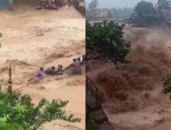 Tak Kuat Pegangan Tali, Momen Dramatis Penyelamatan Warga yang Terseret Arus Banjir di Batang Busuk Padang